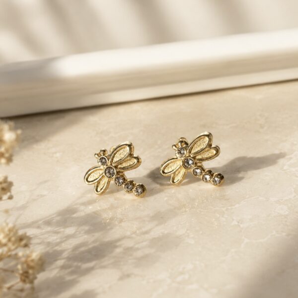 10K Solid Gold Dragonfly Stud Earrings