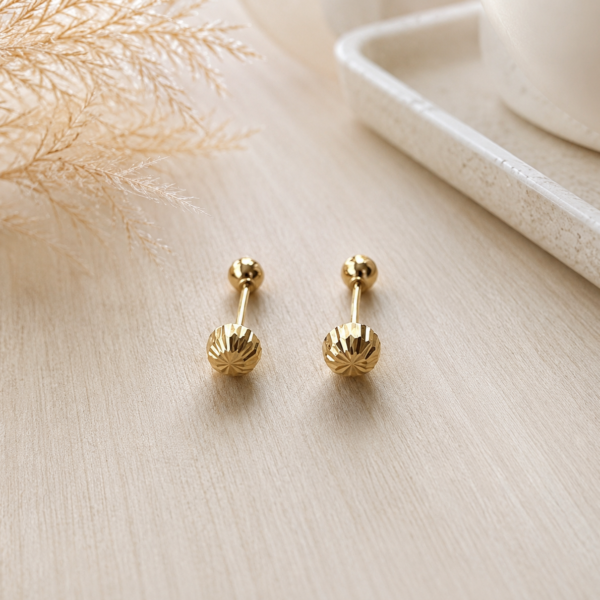10K Solid Gold Diamond-Cut Dome Stud Earrings